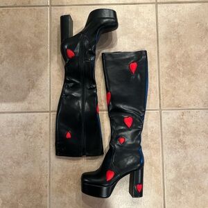 Lamoda/Dollskill Black Knee-High Boots with Red Hearts